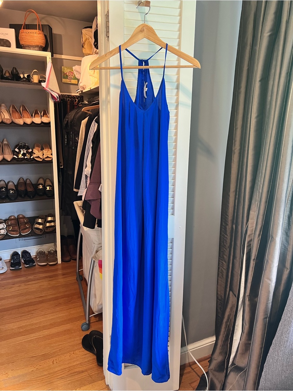 Amanda Uprichard Cobalt Blue Spaghetti-Strap Silk Maxi Dress